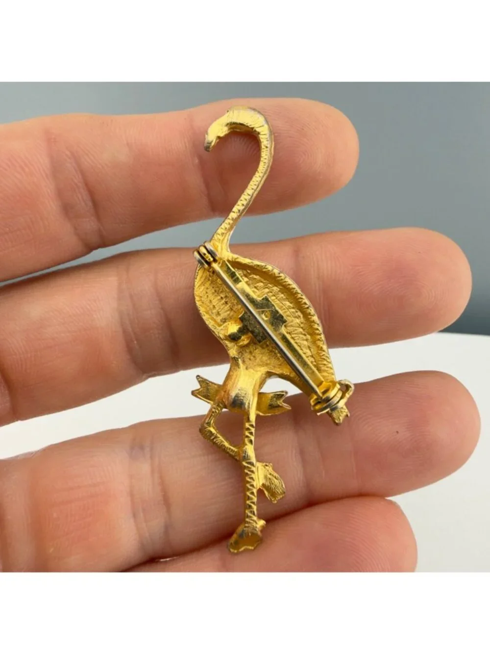 Vintage Enamel Brooch Set Flamingo Palm Tree Crane Pins Retro Florida